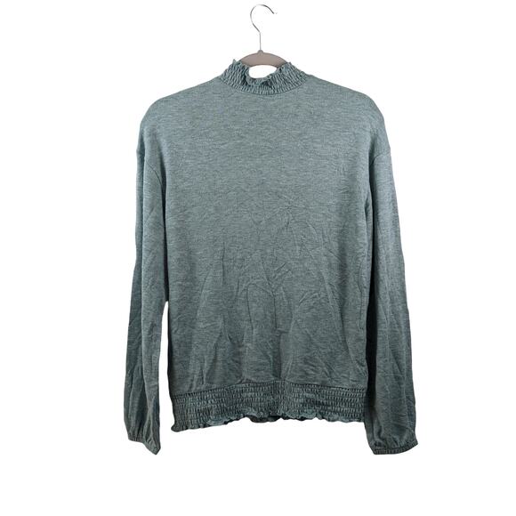 High Neck Smocked Sweater Knit A New Day Turquoise Green XS Long Sleeve Career - Picture 3 of 7